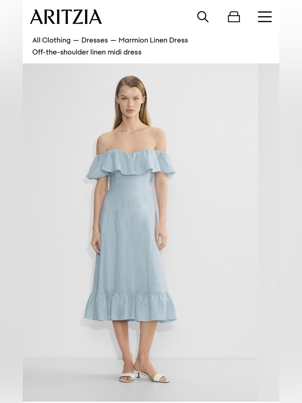 Aritzia Wilfred Light Blue Off-the-Shoulder Linen Midi Dress